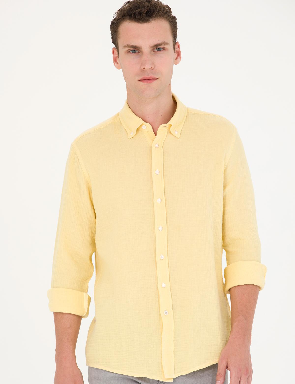 Sarı Regular Fit Uzun Kollu Gömlek - 50272203019