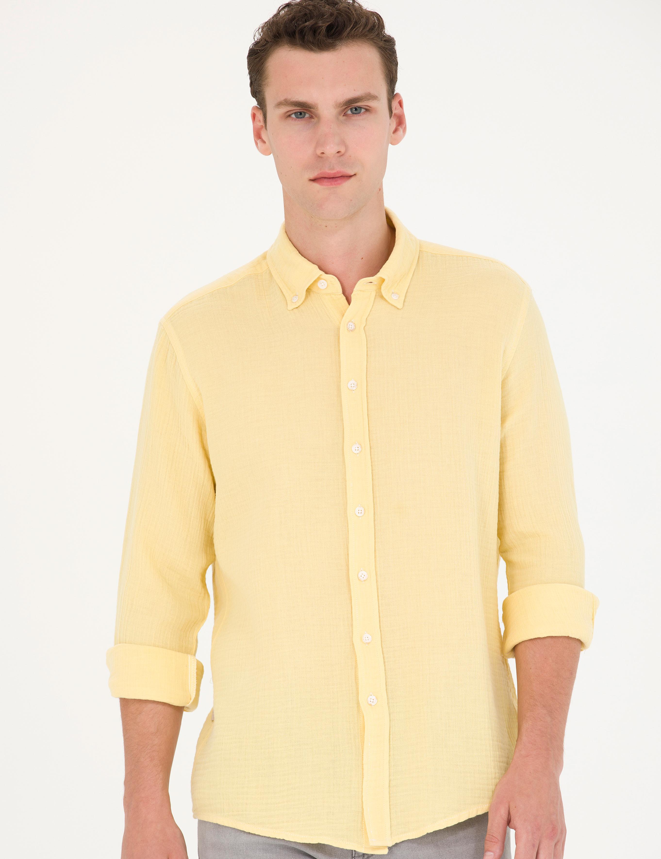 Sarı Regular Fit Uzun Kollu Gömlek