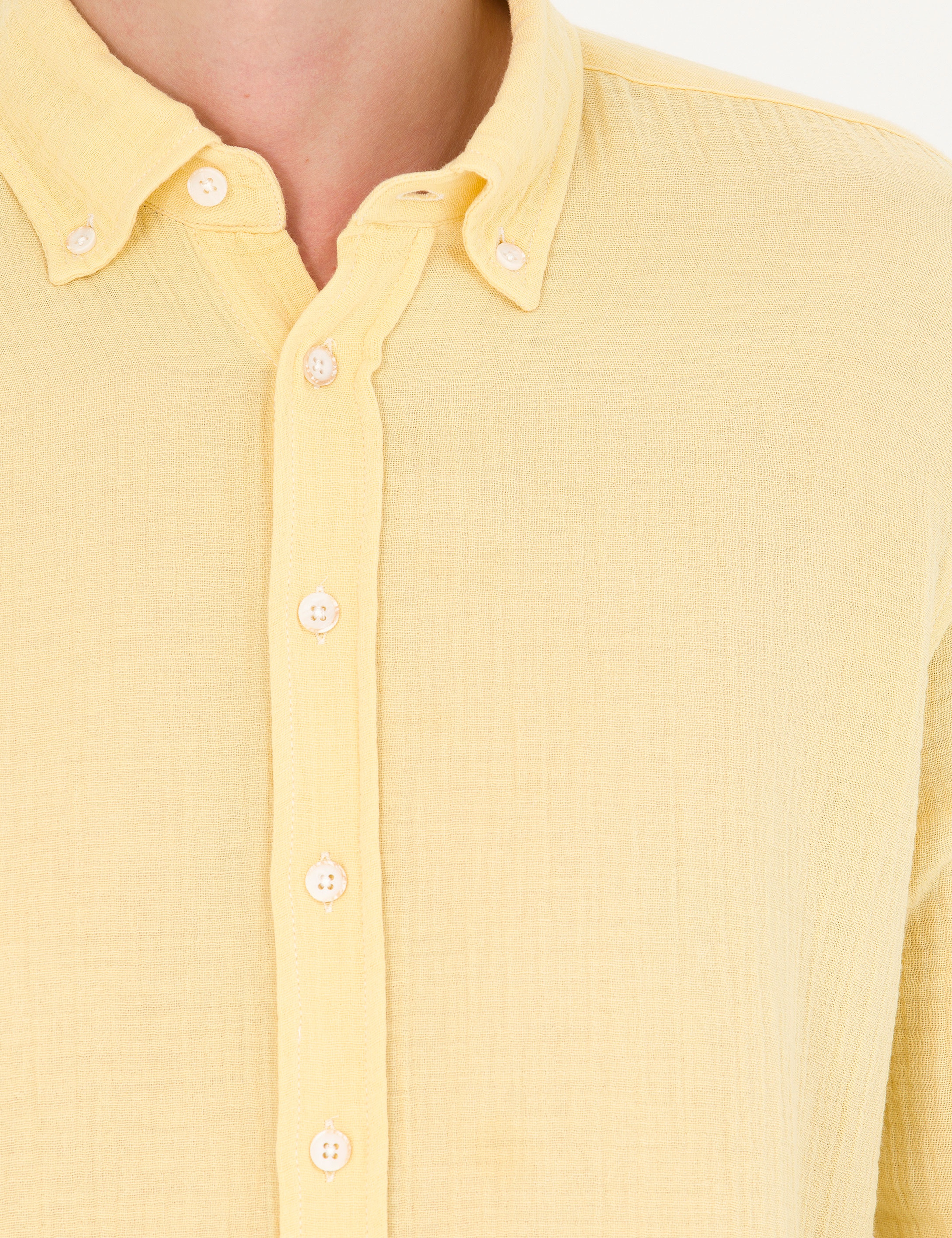 Sarı Regular Fit Uzun Kollu Gömlek - Image 7