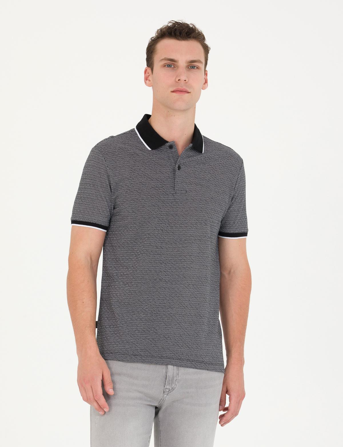Siyah Slim Fit Polo Yaka Tişört - 50273588019