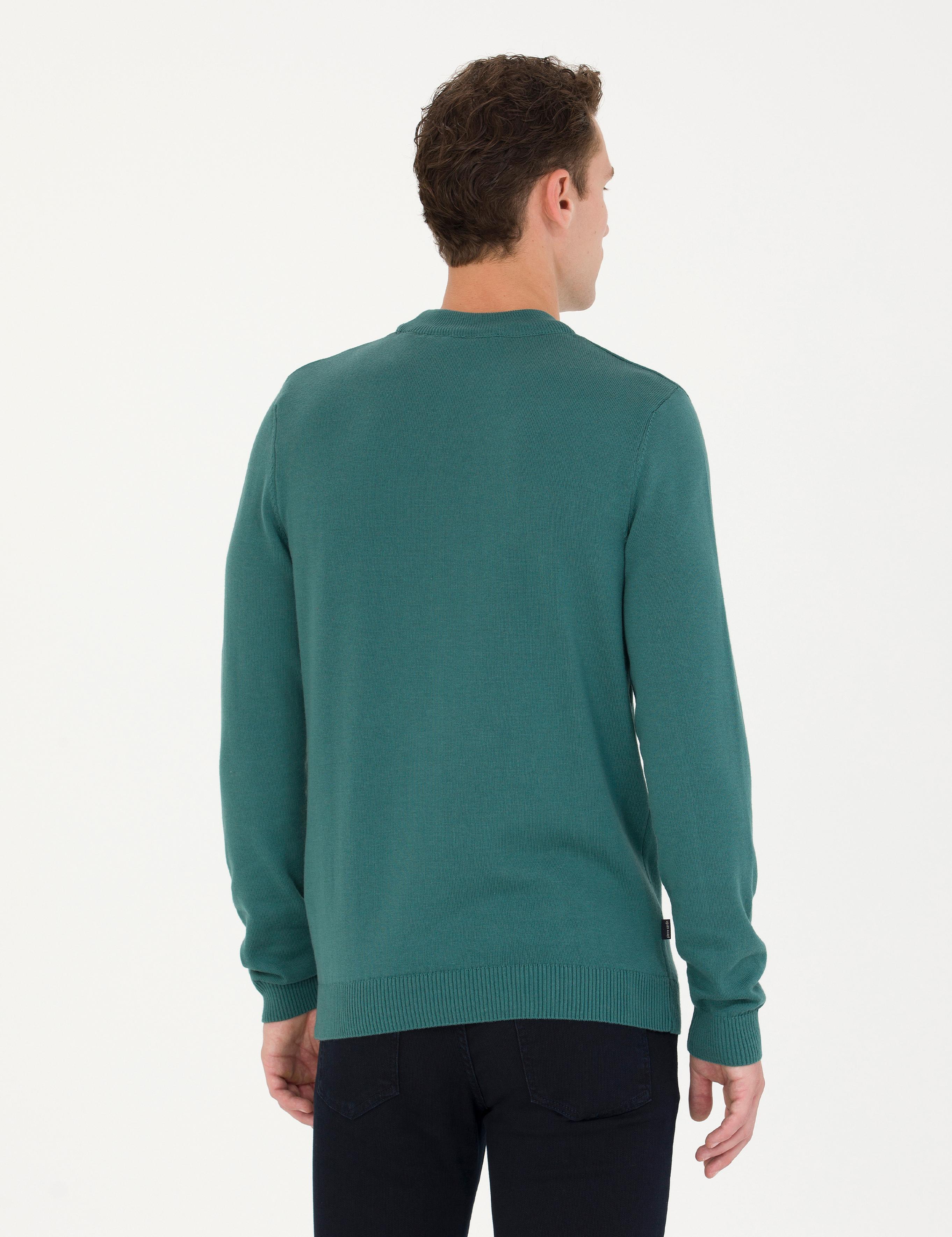 Yeşil Slim Fit Çeyrek Yaka Basic Triko Kazak