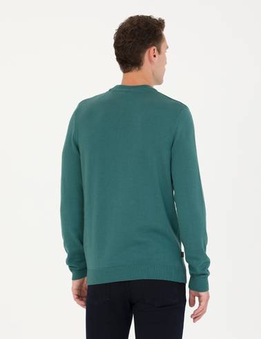 Yeşil Slim Fit Çeyrek Yaka Basic Triko Kazak