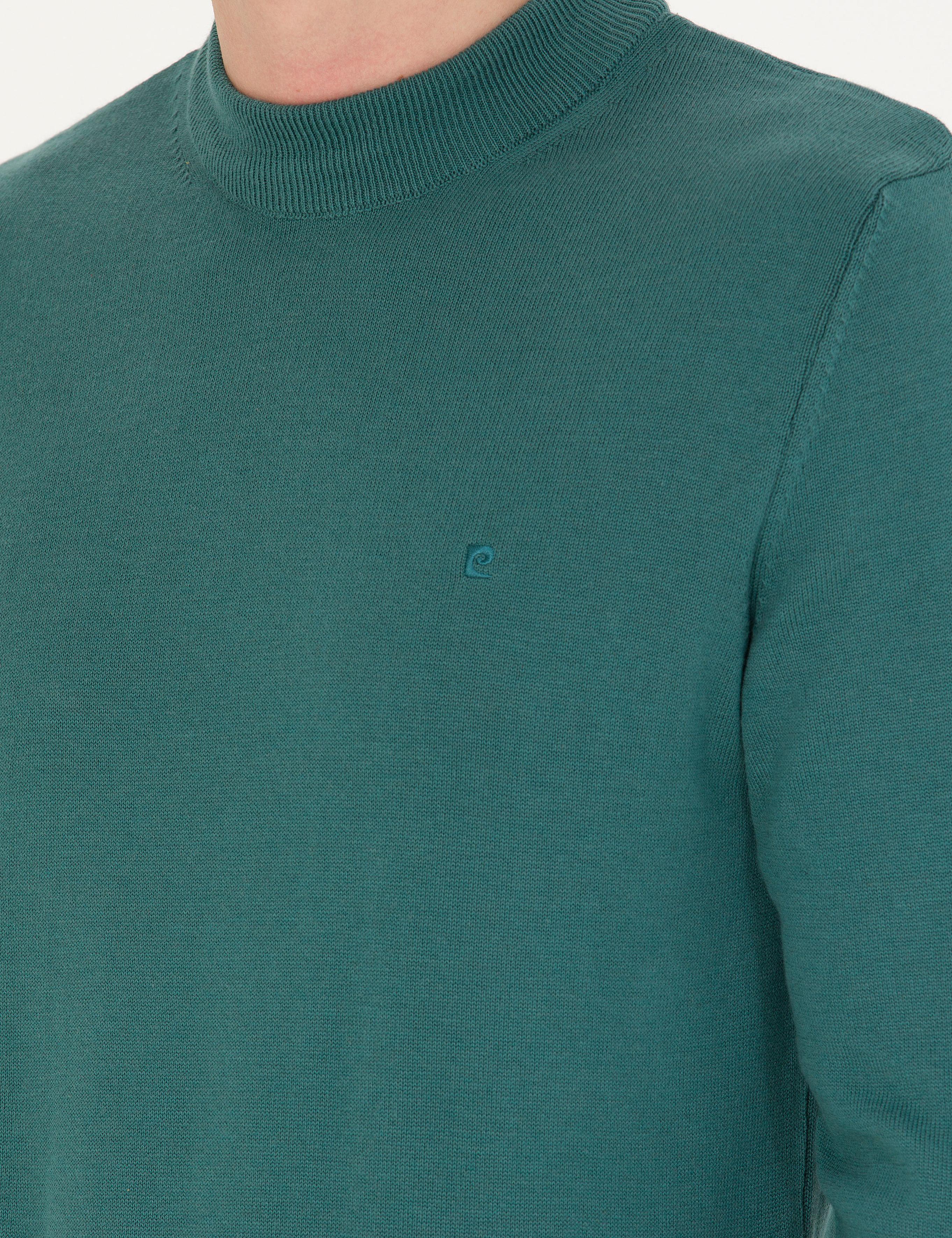 Yeşil Slim Fit Çeyrek Yaka Basic Triko Kazak