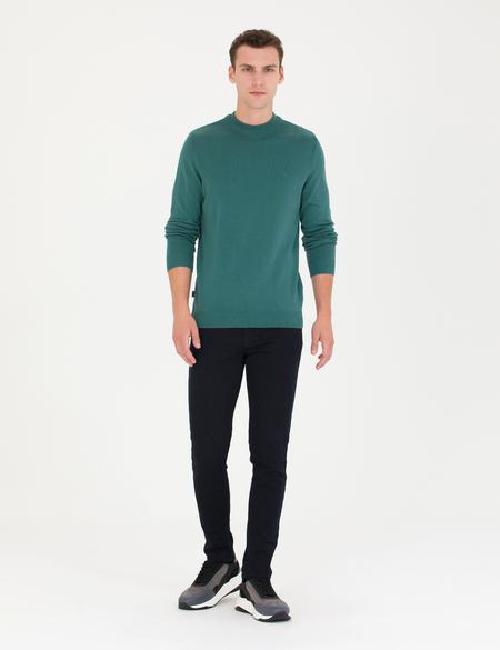 Yeşil Slim Fit Çeyrek Yaka Basic Triko Kazak - 50276158073