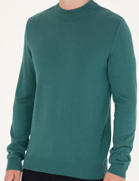 Yeşil Slim Fit Çeyrek Yaka Basic Triko Kazak - 50276158073