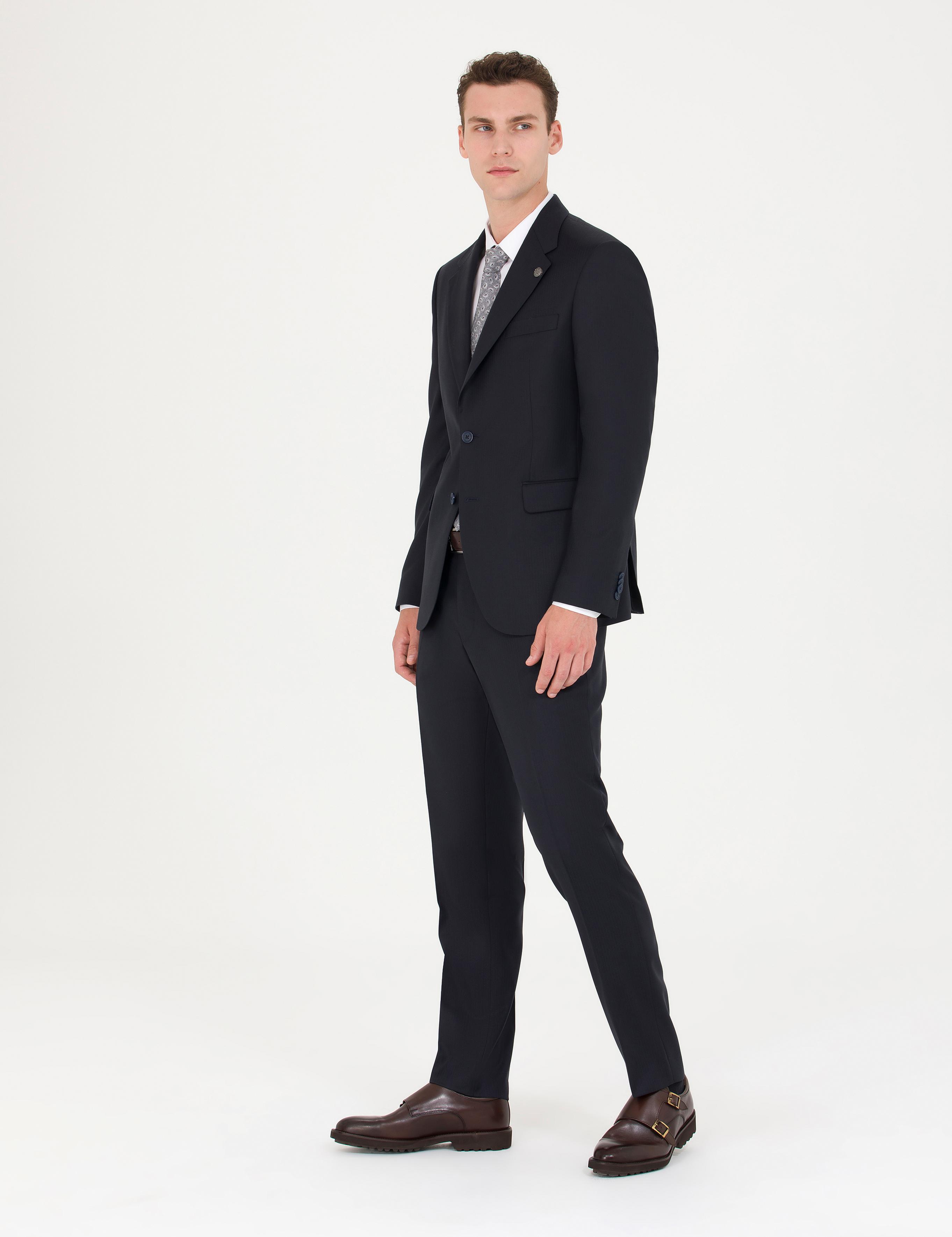 %100 Yün Lacivert Klasik Takım Elbise