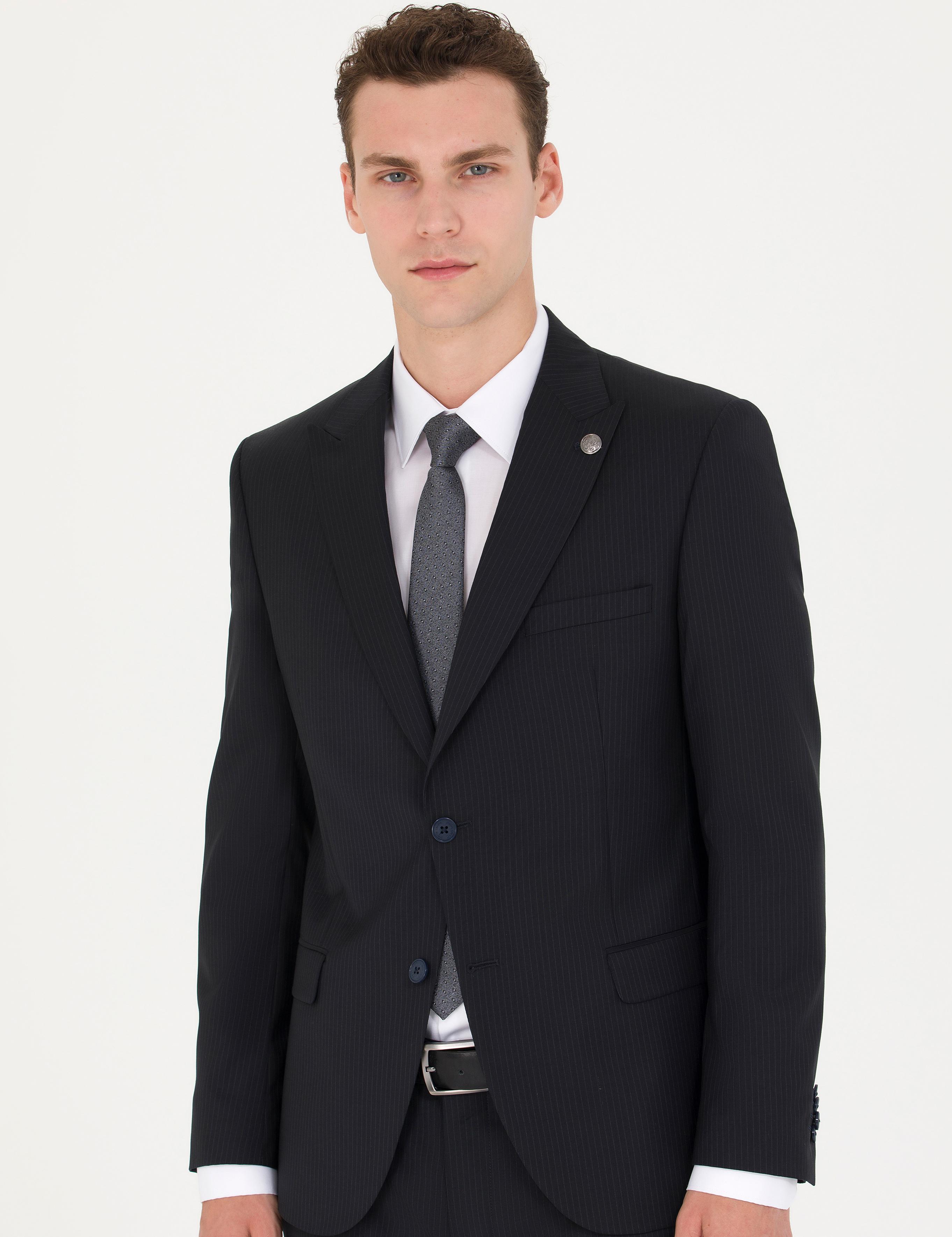 Lacivert Çizgi Detaylı Spor Takım Elbise