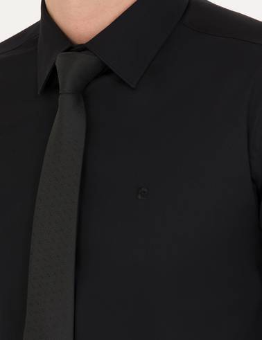 Siyah %100 Pamuk Parlak Saten Slim Fit Uzun Kollu Basic Gömlek