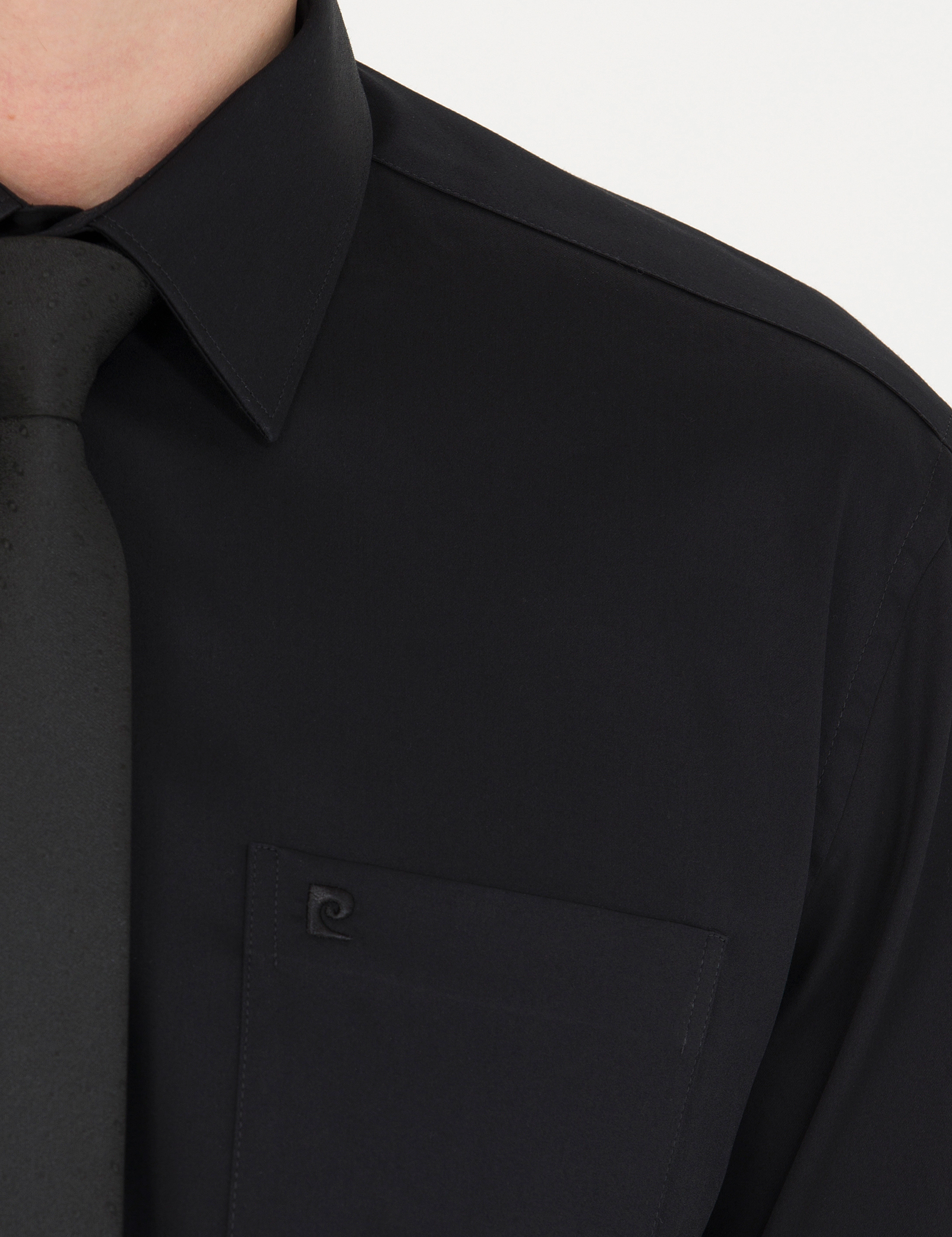 Pierre Cardin Siyah %100 Pamuk Parlak Saten Regular Fit Uzun Kollu Basic Gömlek görsel 7