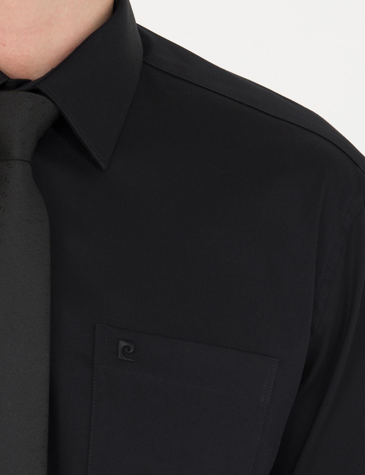 Siyah Parlak Saten Regular Fit Uzun Kollu Basic Gömlek - 50277146025