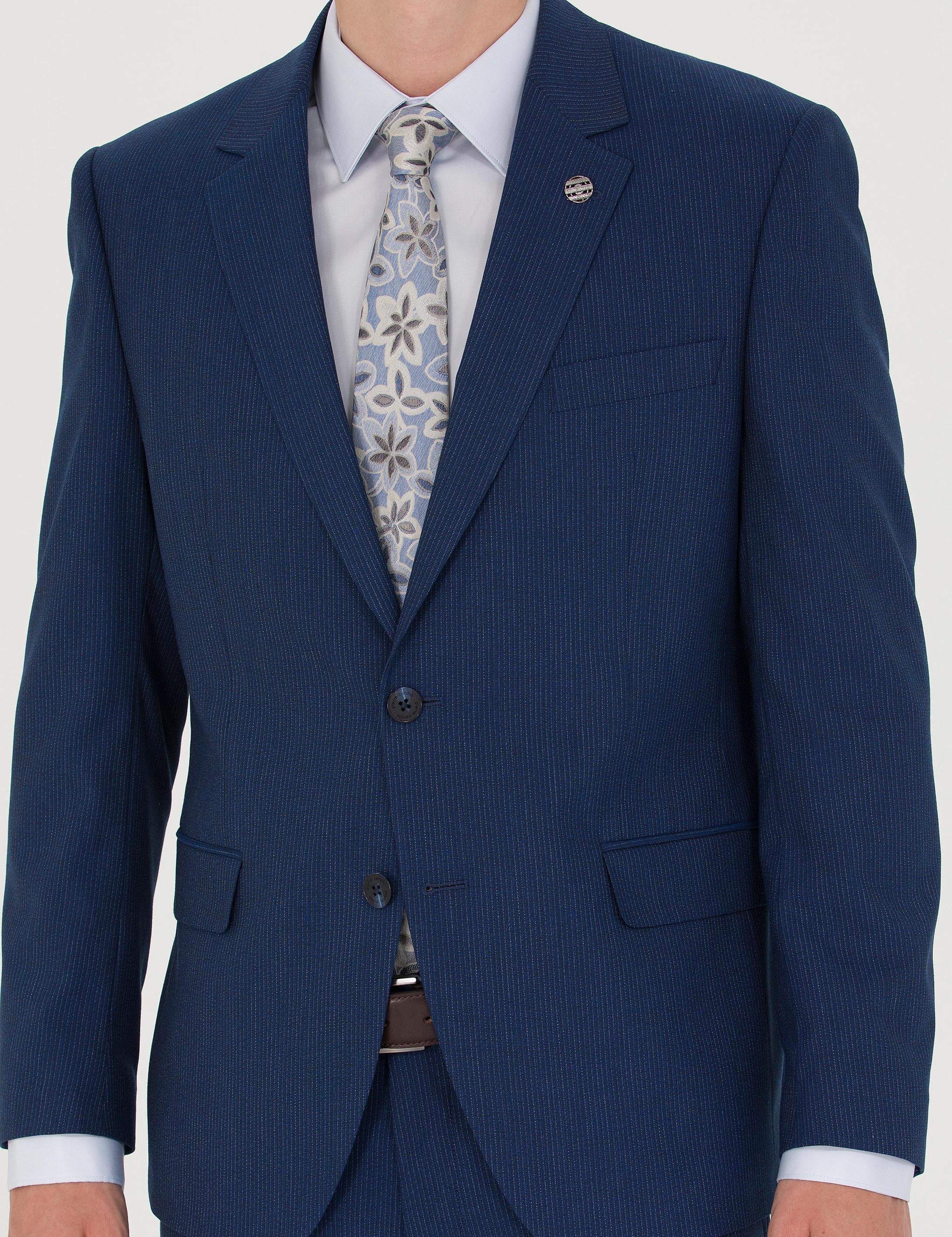 İndigo Çizgi Detaylı Takım Elbise