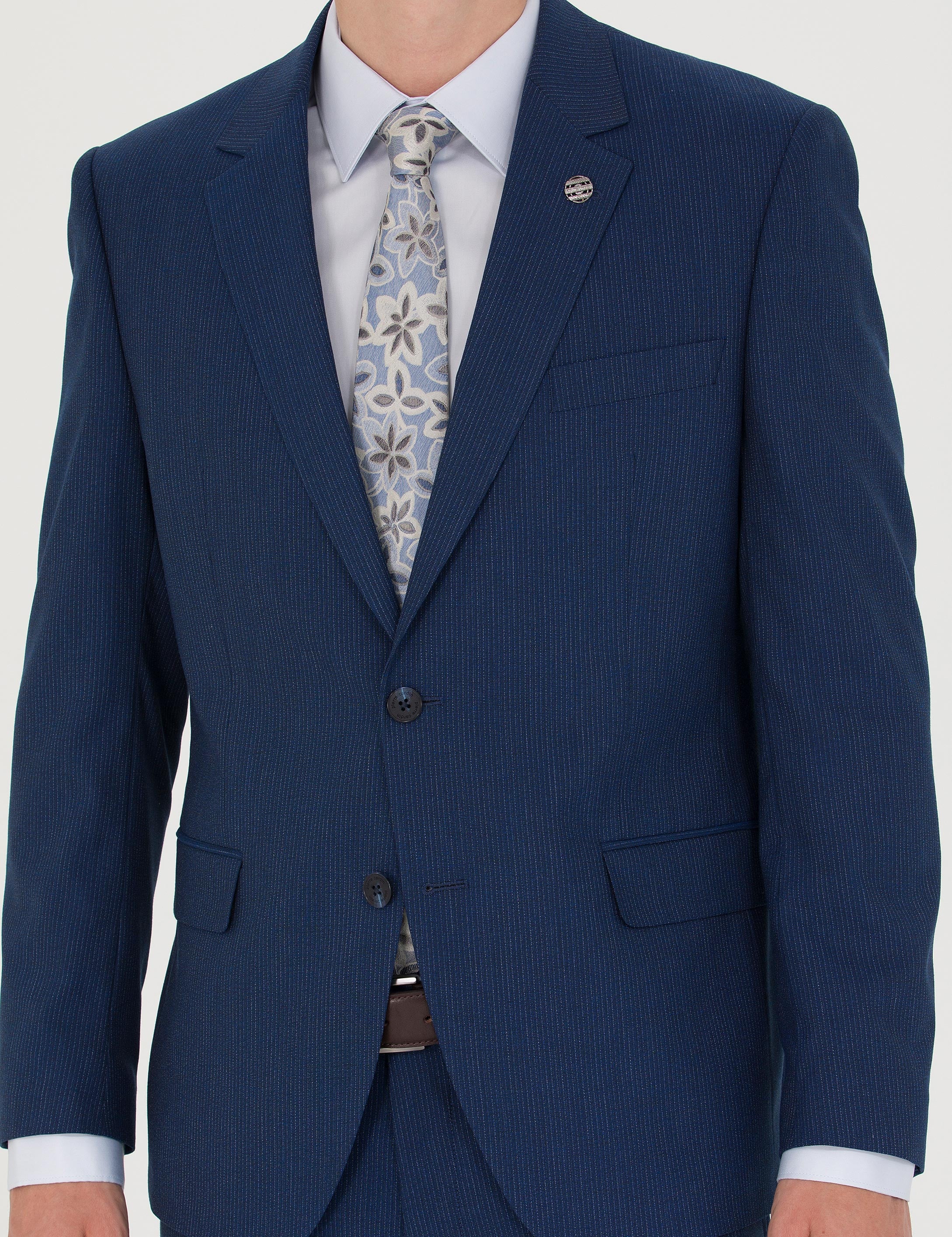 İndigo Çizgi Detaylı Takım Elbise - Image 6