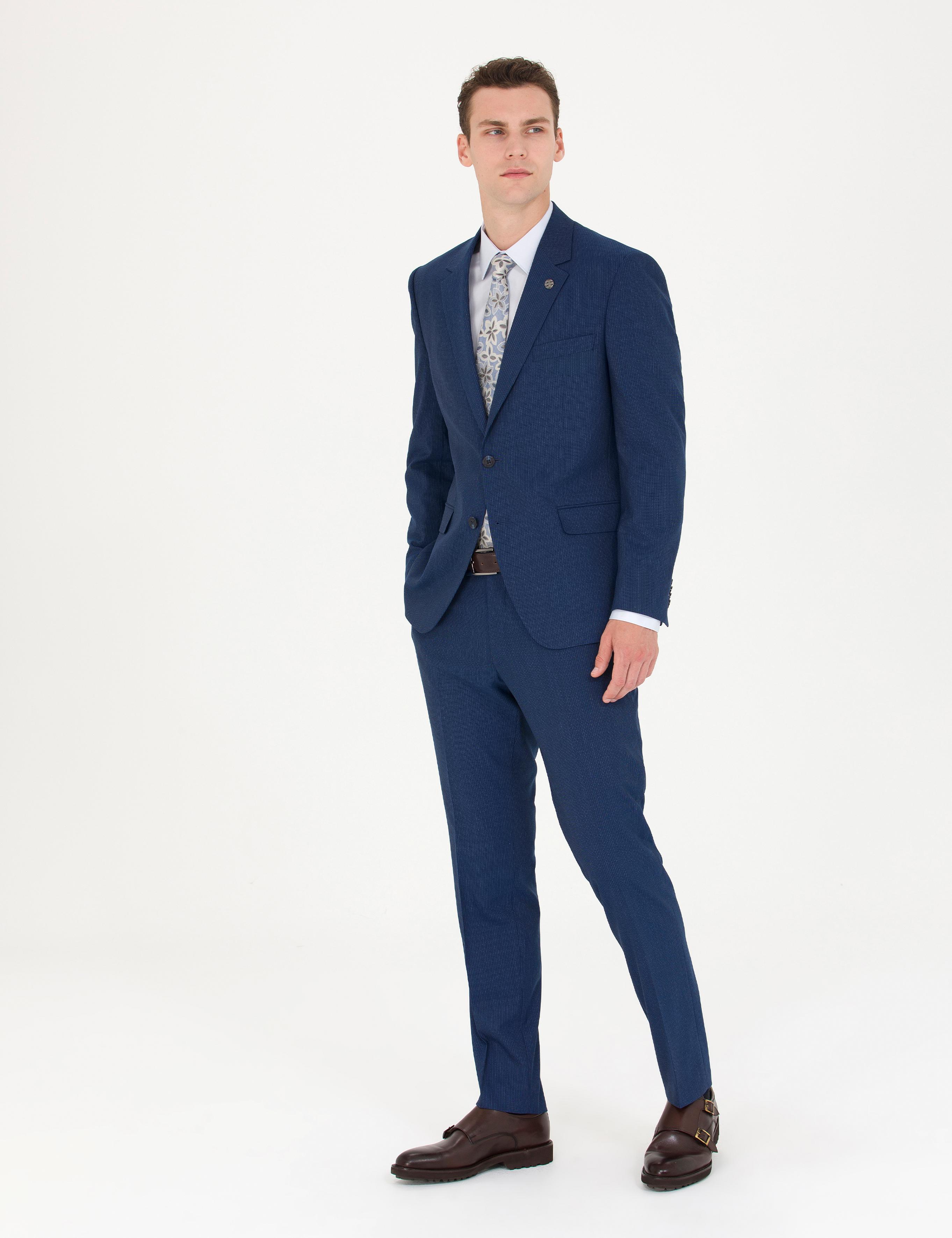 İndigo Çizgi Detaylı Takım Elbise