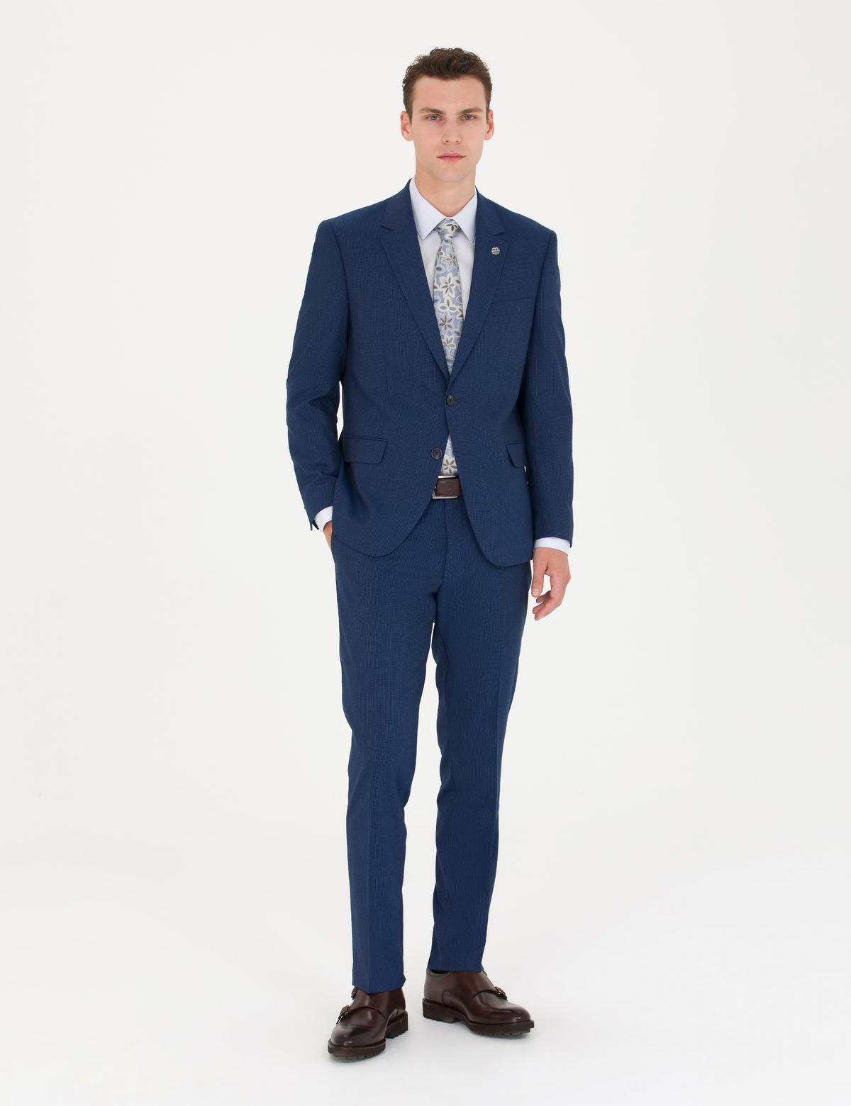 İndigo Çizgi Detaylı Takım Elbise