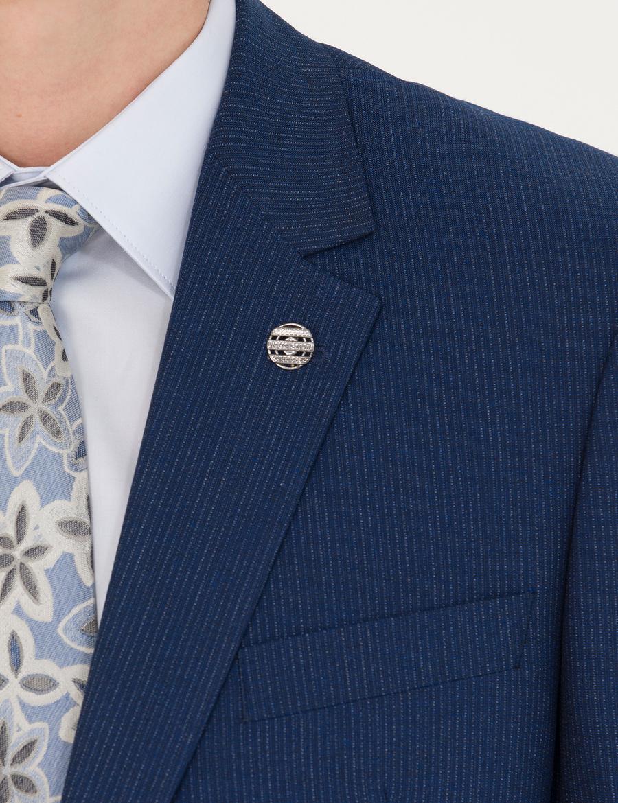 İndigo Çizgi Detaylı Takım Elbise