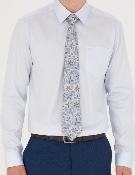 Açık Mavi Parlak Saten Regular Fit Uzun Kollu Basic Gömlek - 50277146001