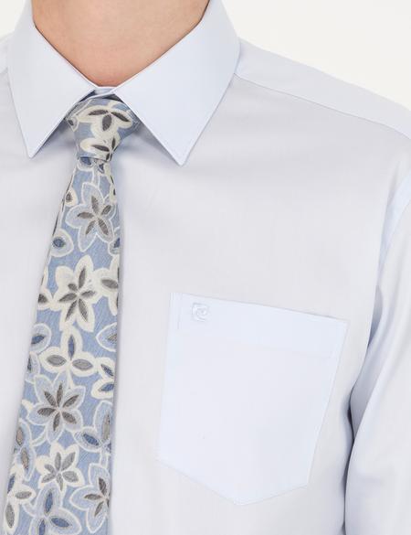 Açık Mavi Parlak Saten Regular Fit Uzun Kollu Basic Gömlek - 50277146001