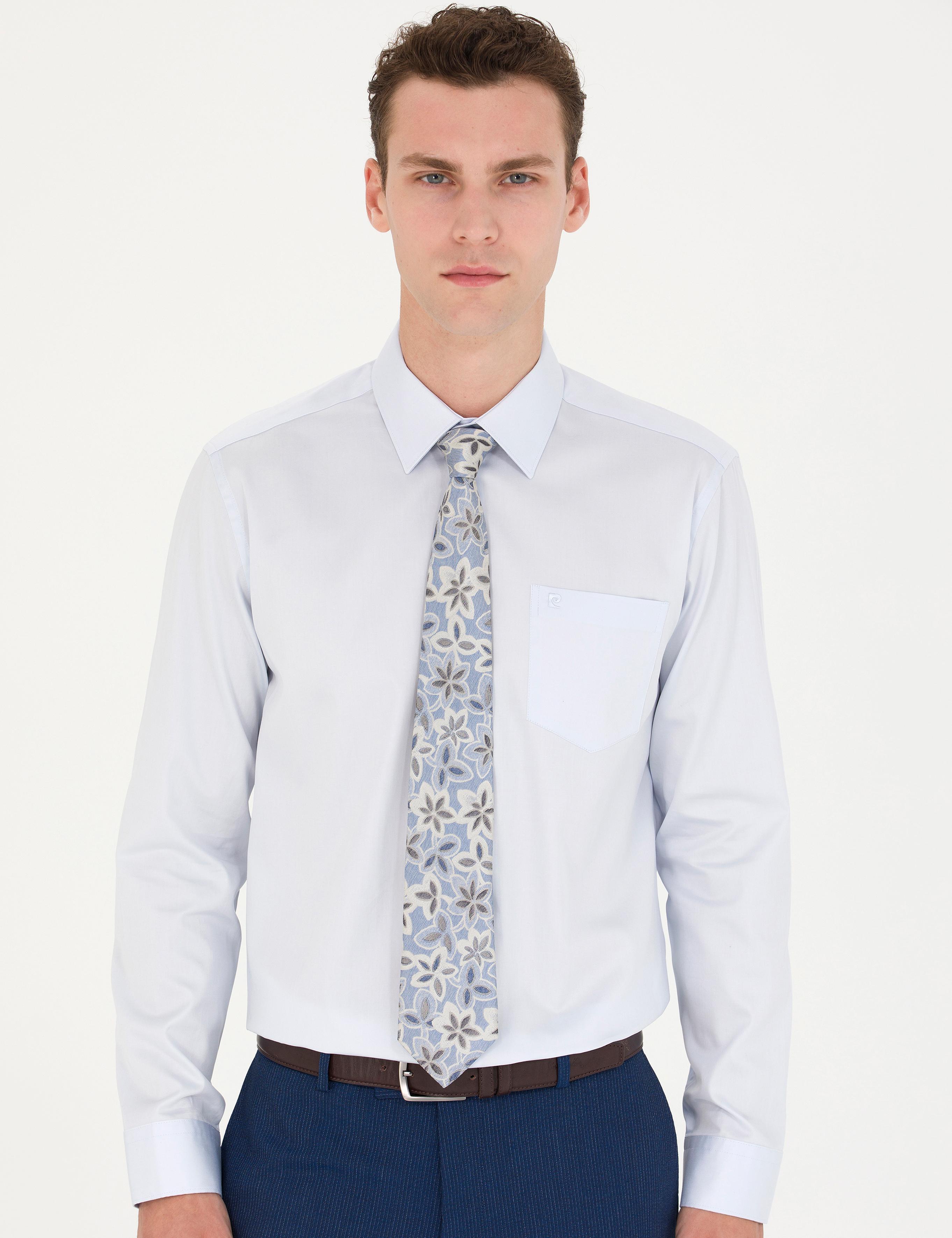 Açık Mavi Parlak Saten Regular Fit Uzun Kollu Basic Gömlek