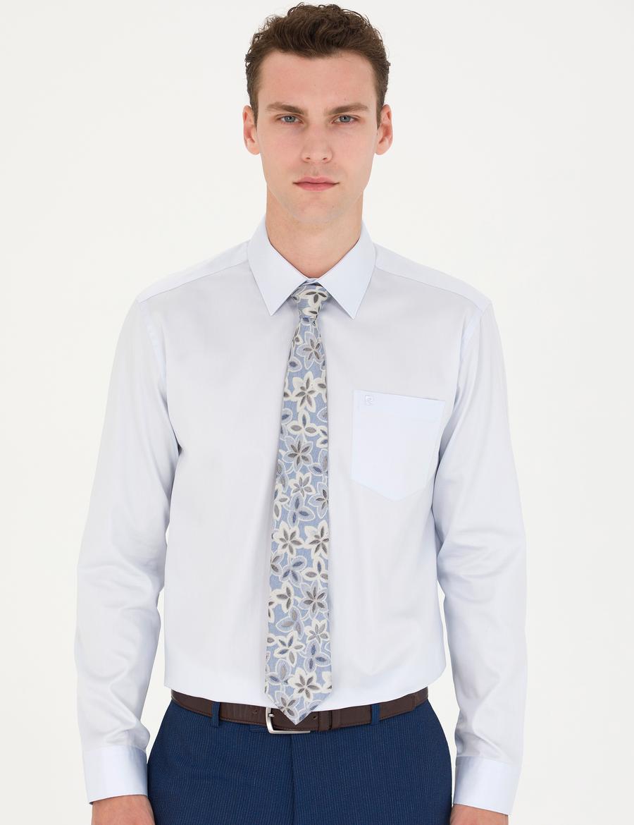 Açık Mavi Parlak Saten Regular Fit Uzun Kollu Basic Gömlek