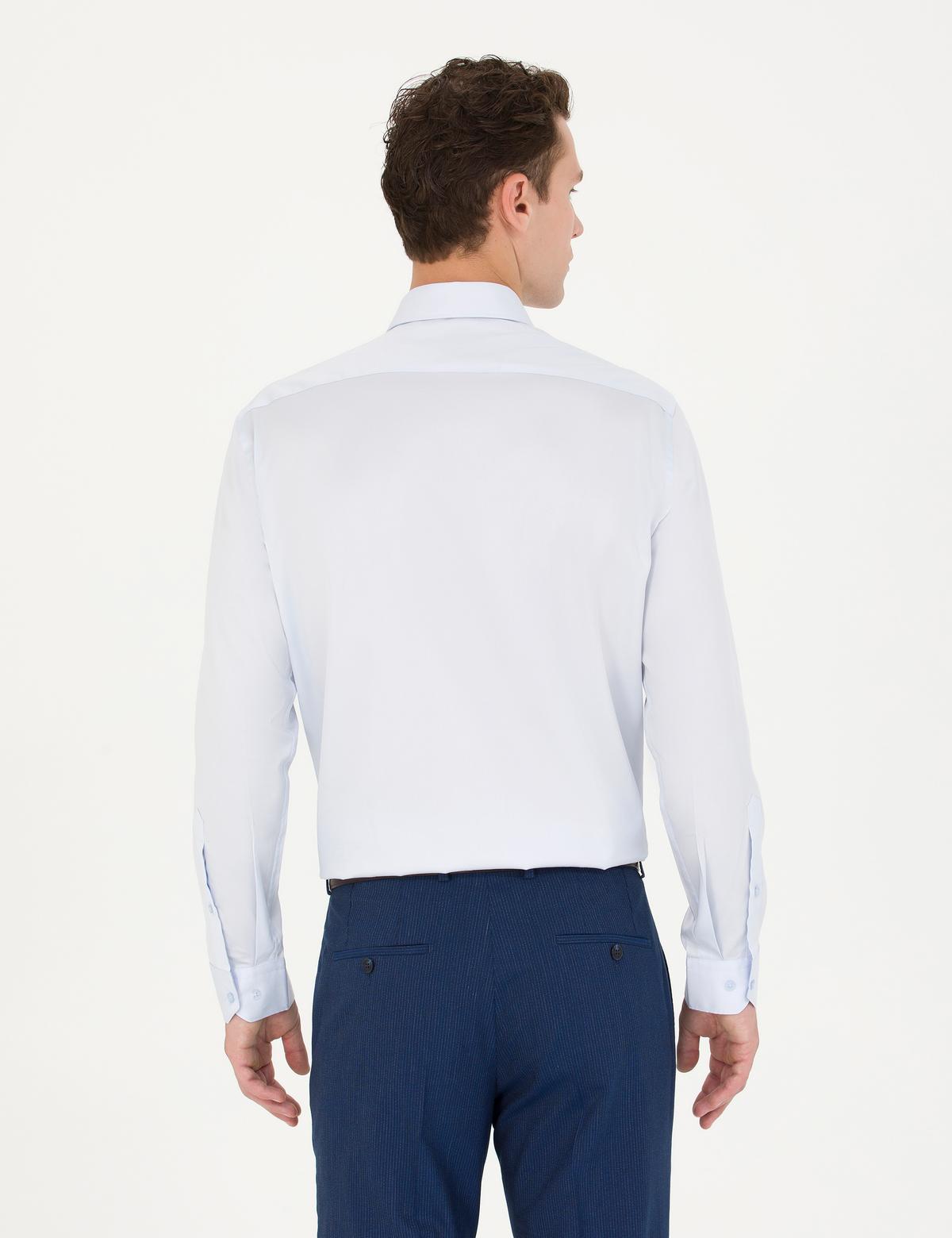 Açık Mavi Parlak Saten Regular Fit Uzun Kollu Basic Gömlek - 50277146001