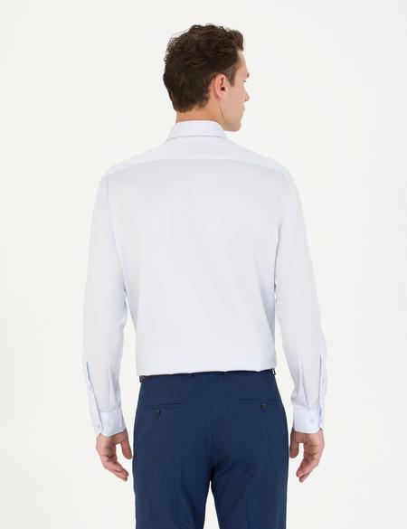 Açık Mavi Parlak Saten Regular Fit Uzun Kollu Basic Gömlek - 50277146001