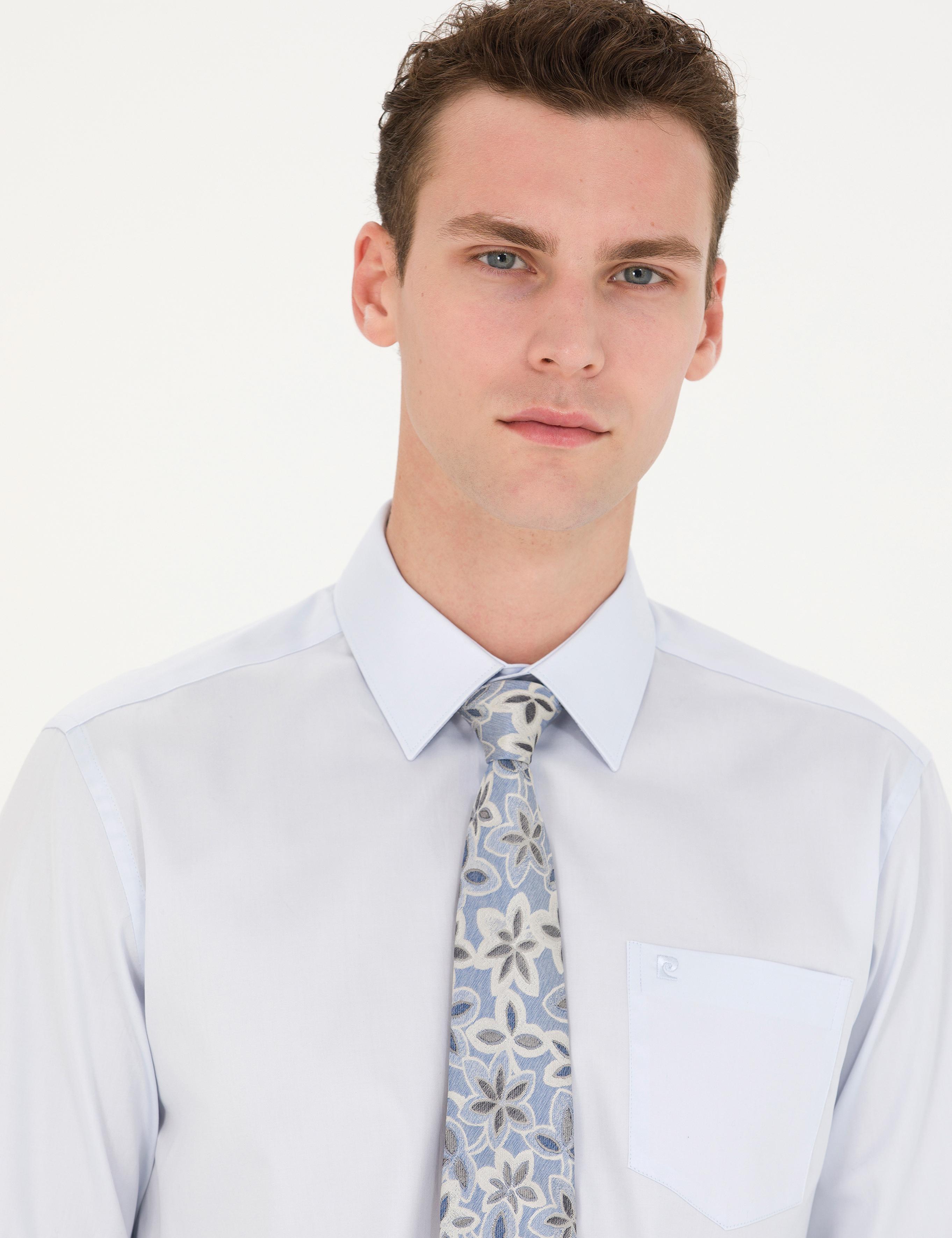 Açık Mavi Parlak Saten Regular Fit Uzun Kollu Basic Gömlek