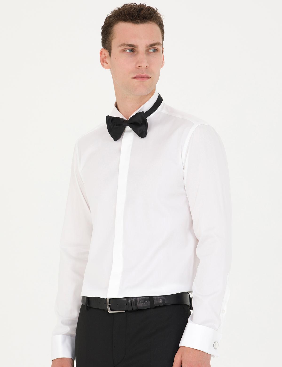 Beyaz Slim Fit Smokin Gömlek - 50277143007