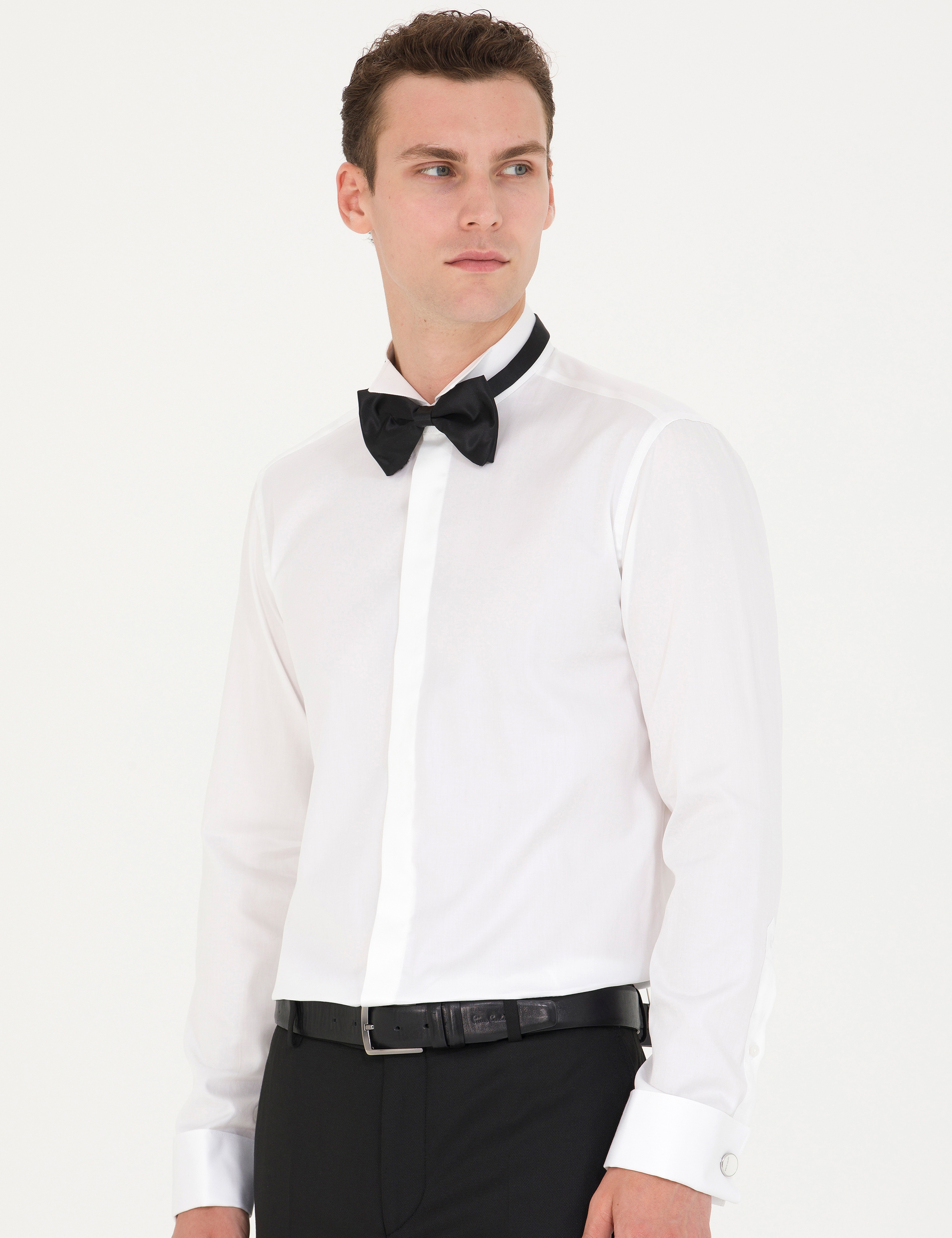 Beyaz Slim Fit Smokin Gömlek - Image 3
