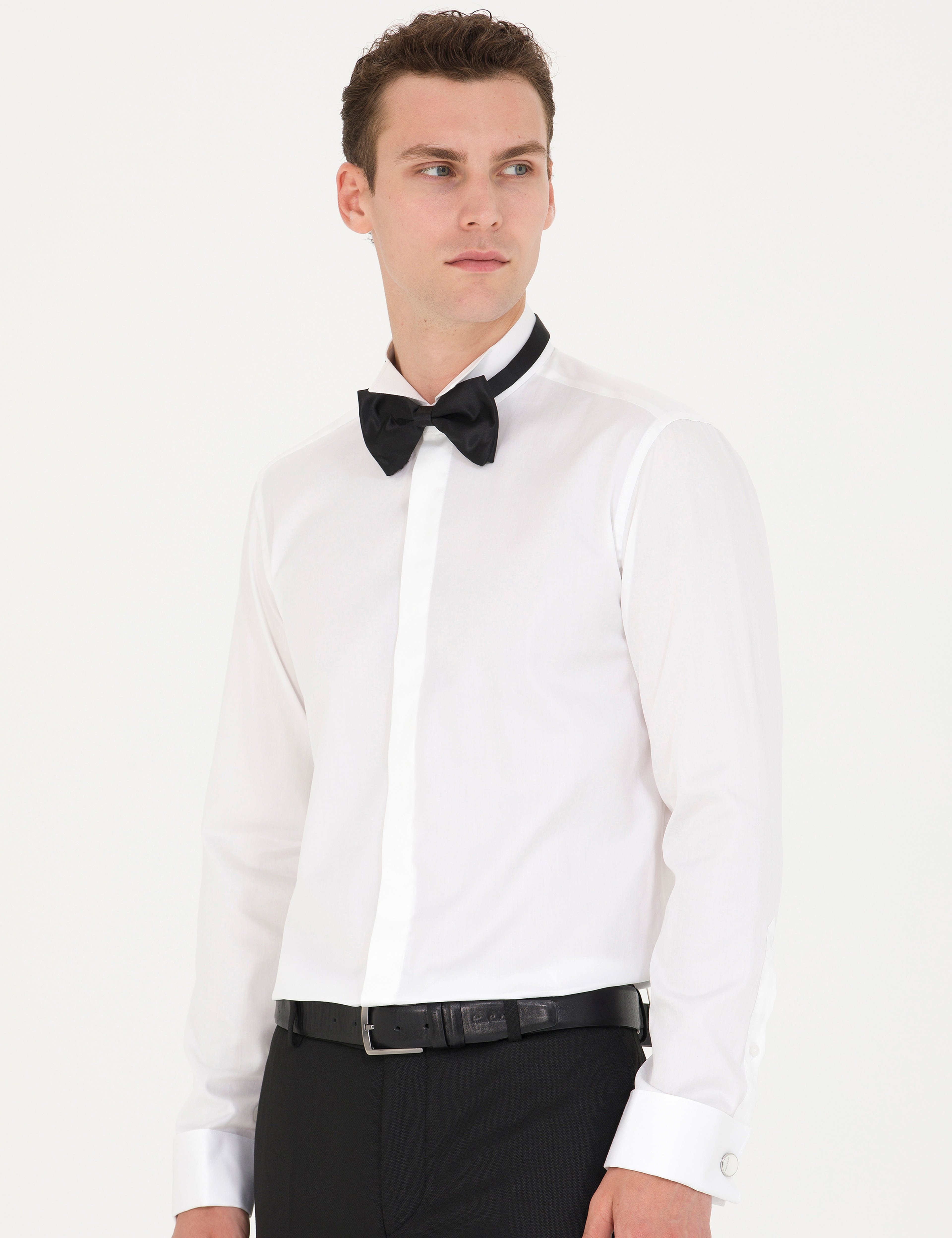 Beyaz Slim Fit Smokin Gömlek