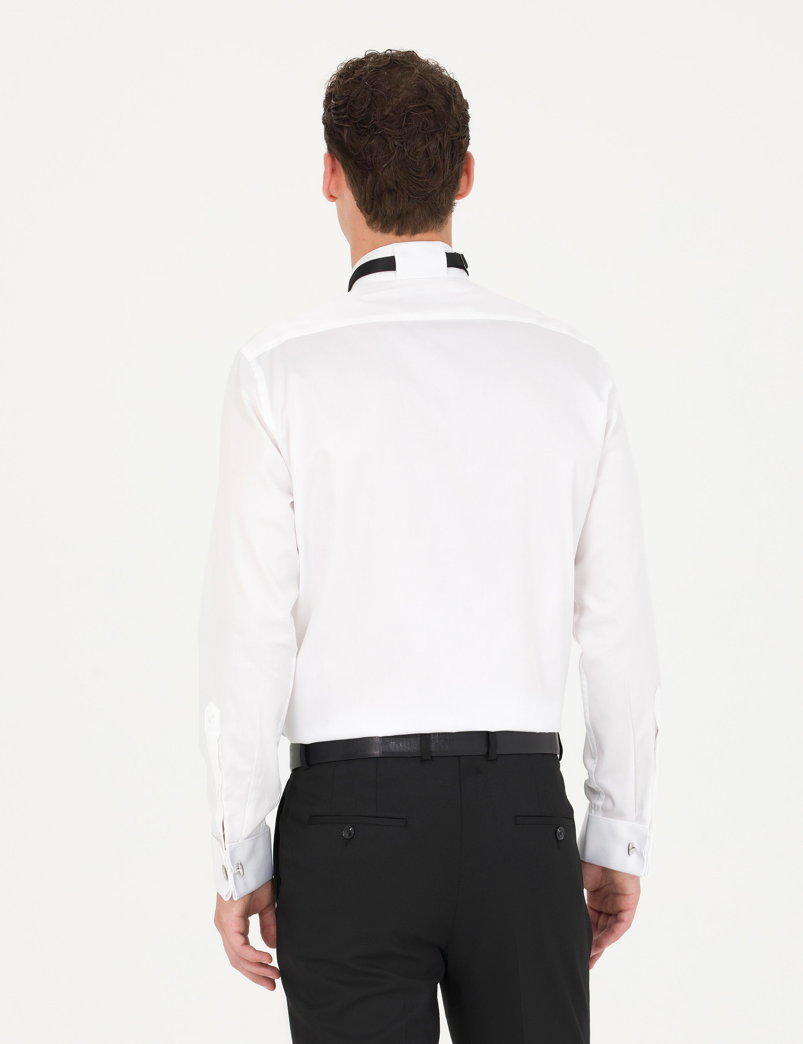 Beyaz Slim Fit Smokin Gömlek