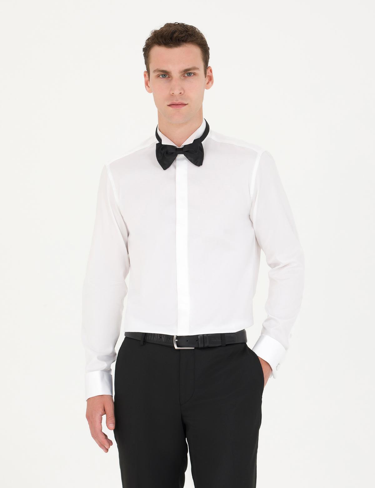 Beyaz Slim Fit Smokin Gömlek