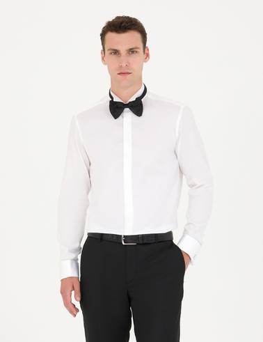 Beyaz Slim Fit Smokin Gömlek