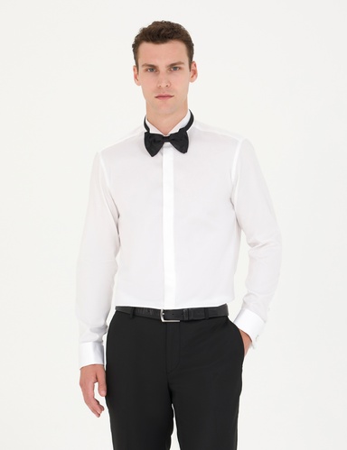 Beyaz Slim Fit Smokin Gömlek