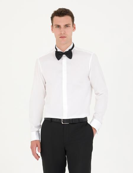 Beyaz Slim Fit Smokin Gömlek - 50277143007