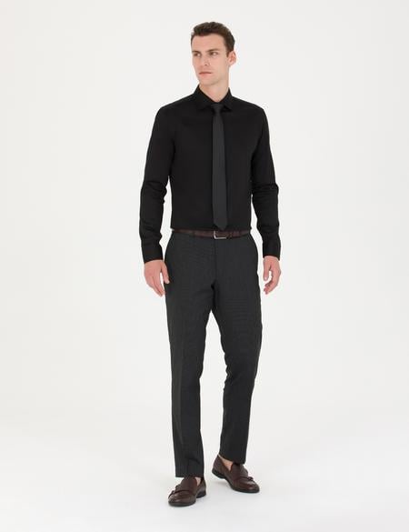 Siyah Likralı Kolay Ütülenebilir Ex. Slim Fit Basic Gömlek - 50268186014