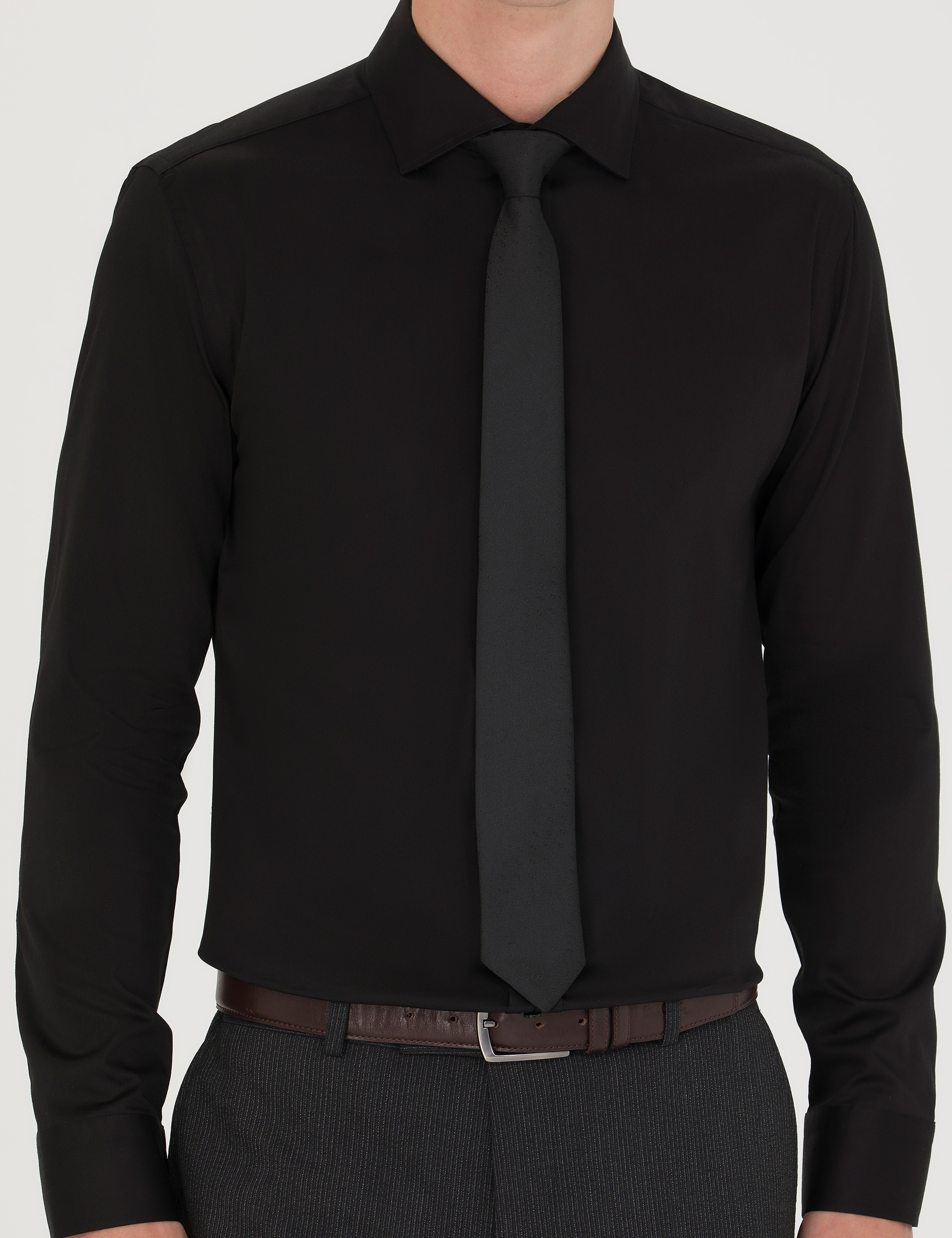 Siyah Likralı Kolay Ütülenebilir Ex. Slim Fit Basic Gömlek