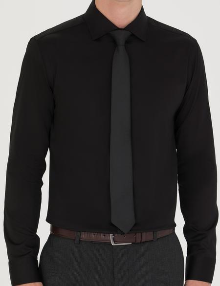 Siyah Likralı Kolay Ütülenebilir Ex. Slim Fit Basic Gömlek - 50268186014