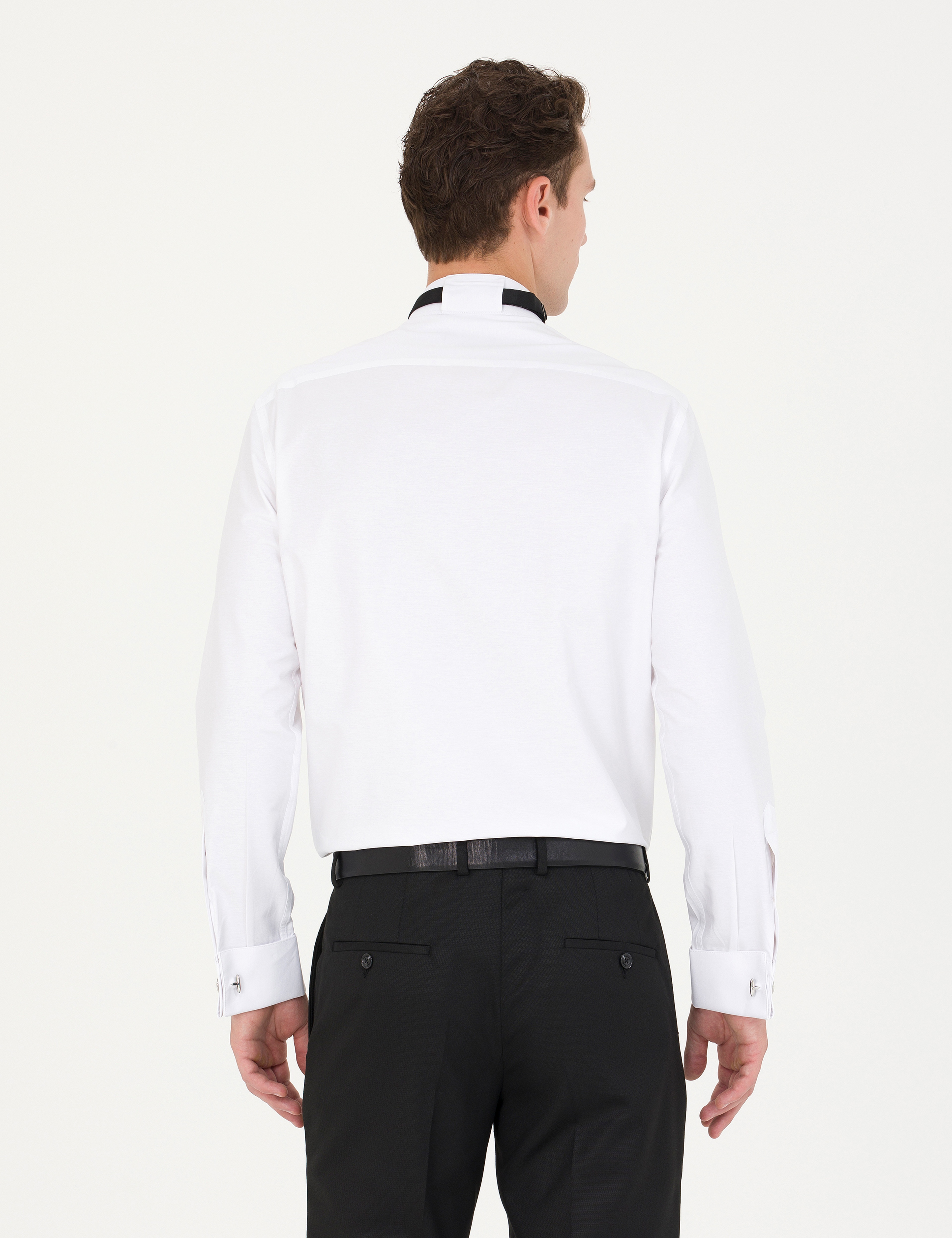 Beyaz Slim Fit Smokin Gömlek - Image 4