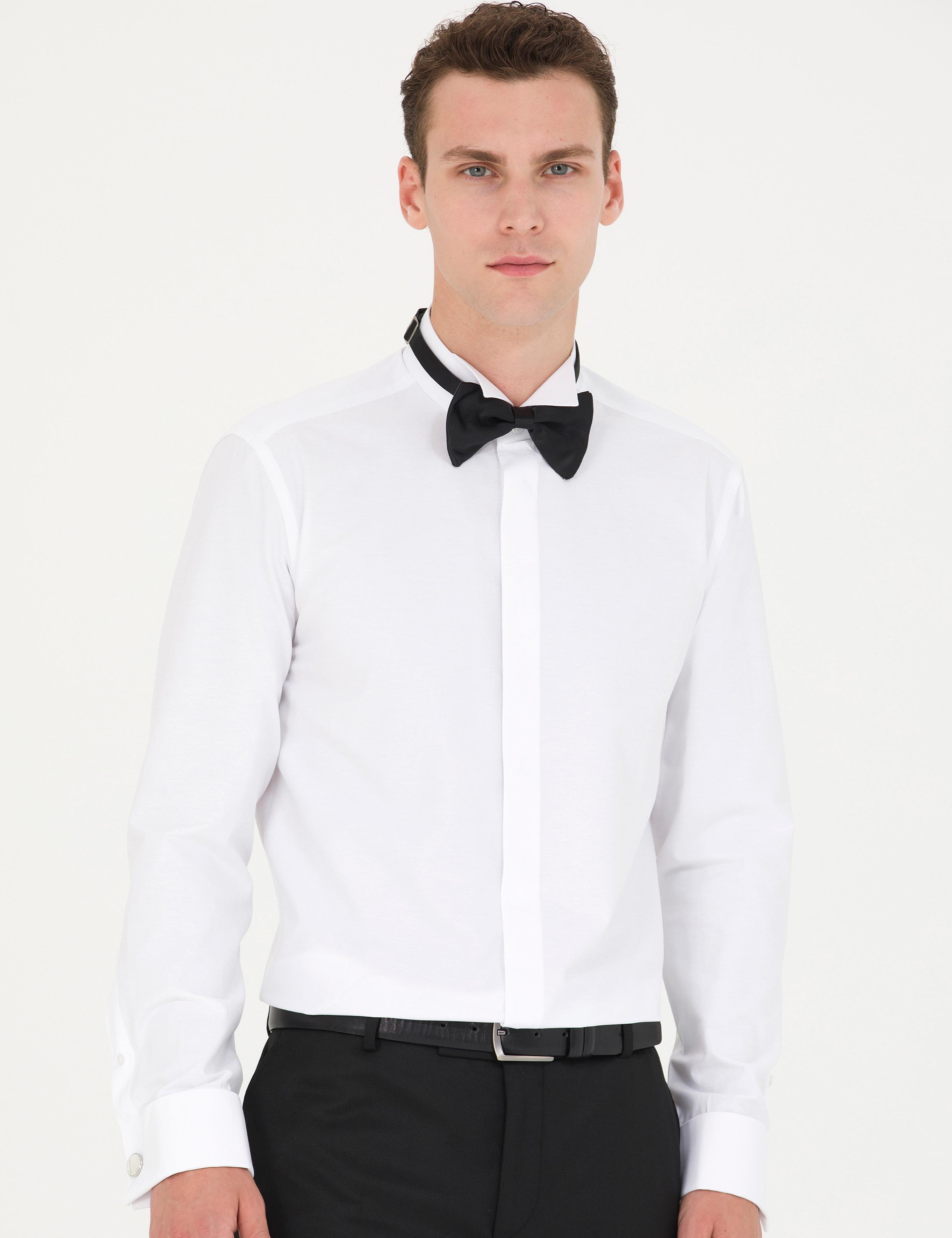 Beyaz Slim Fit Smokin Gömlek