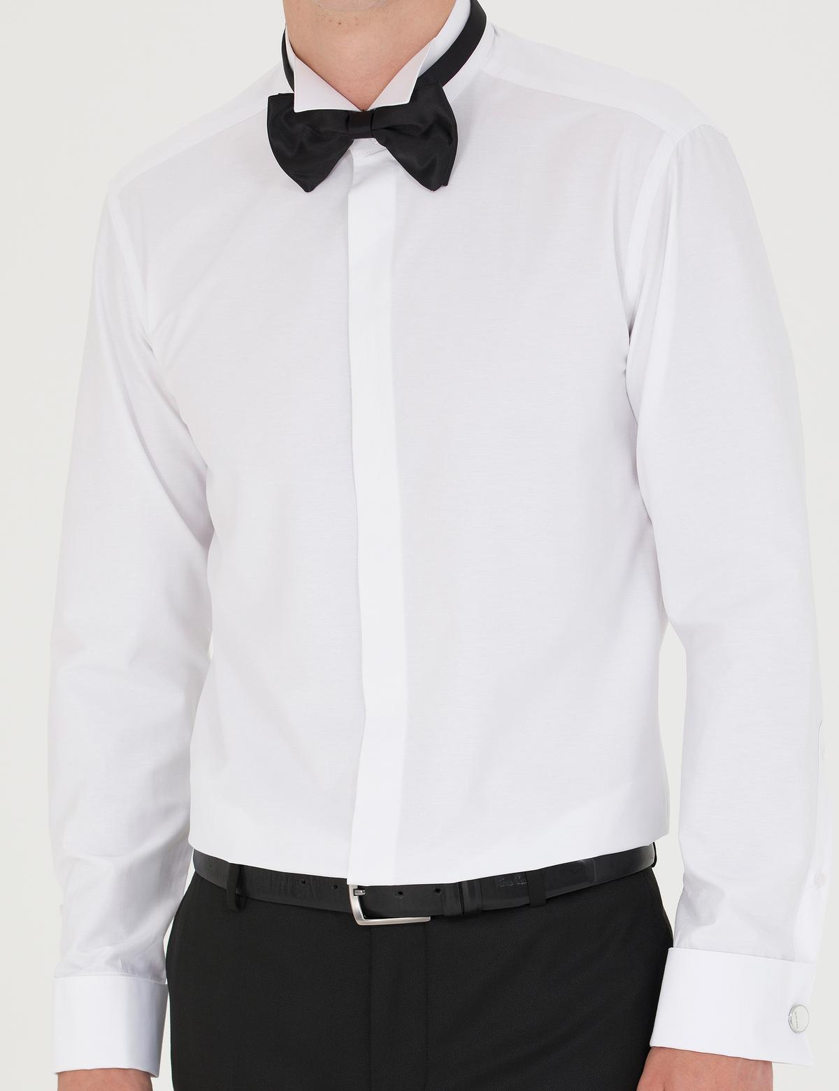 Beyaz Slim Fit Smokin Gömlek - 50268189009