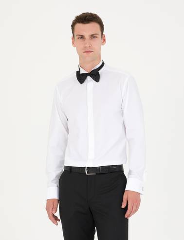 Beyaz Slim Fit Smokin Gömlek