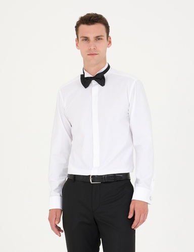 Beyaz Slim Fit Smokin Gömlek