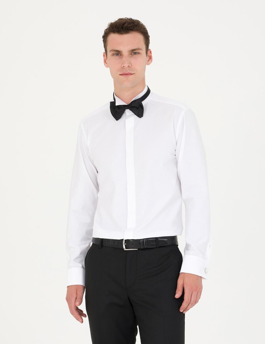 Beyaz Slim Fit Smokin Gömlek