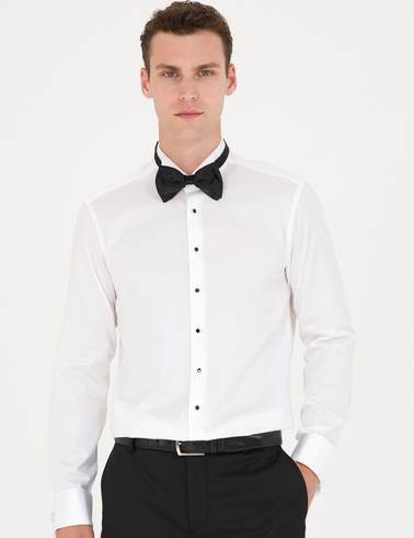 Beyaz Slim Fit Smokin Gömlek