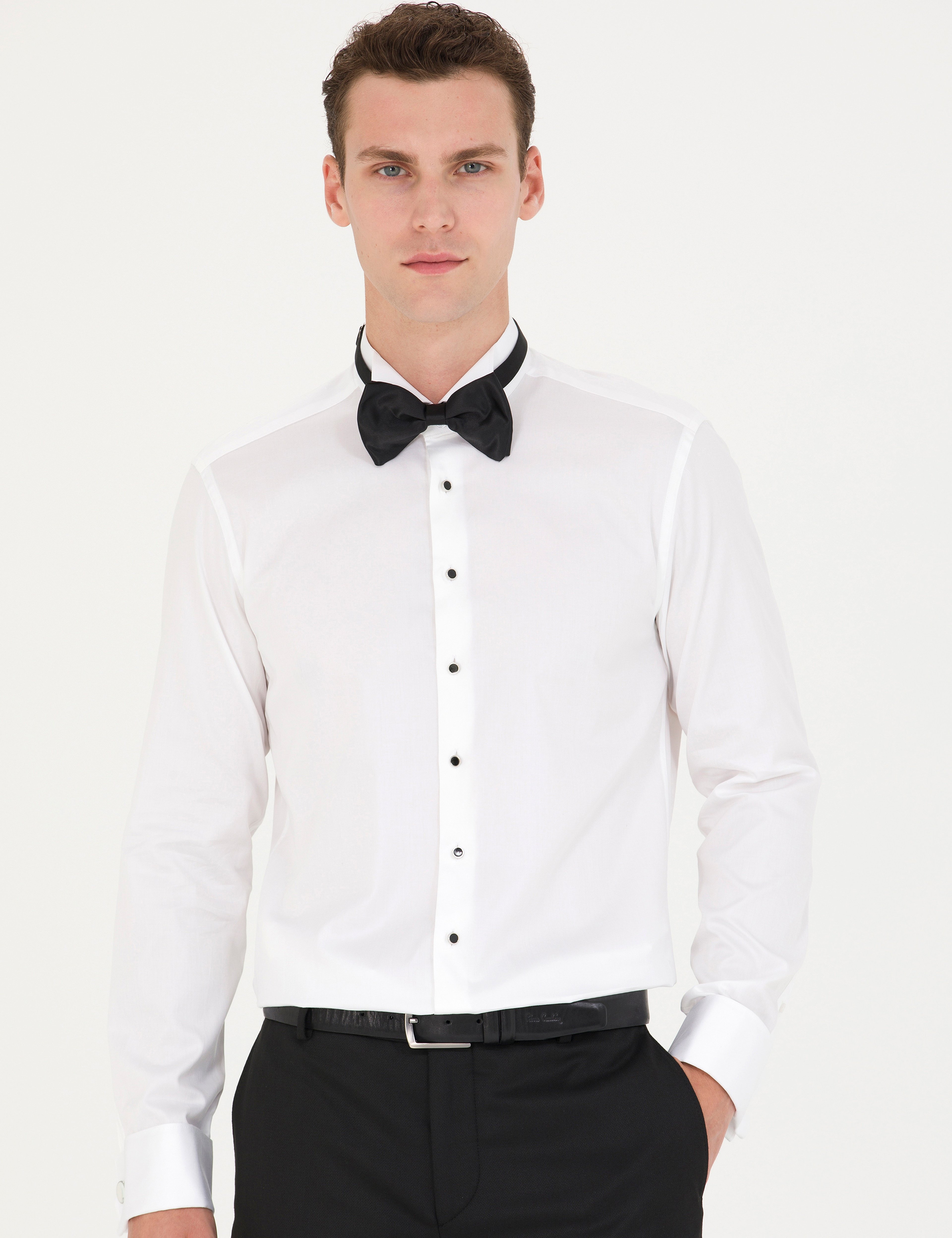 Beyaz Slim Fit Smokin Gömlek