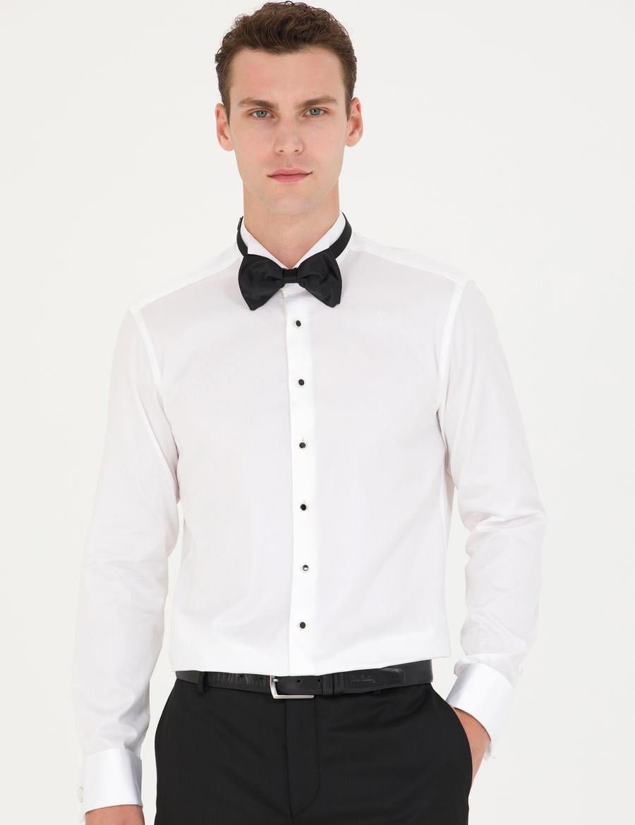Beyaz Slim Fit Smokin Gömlek