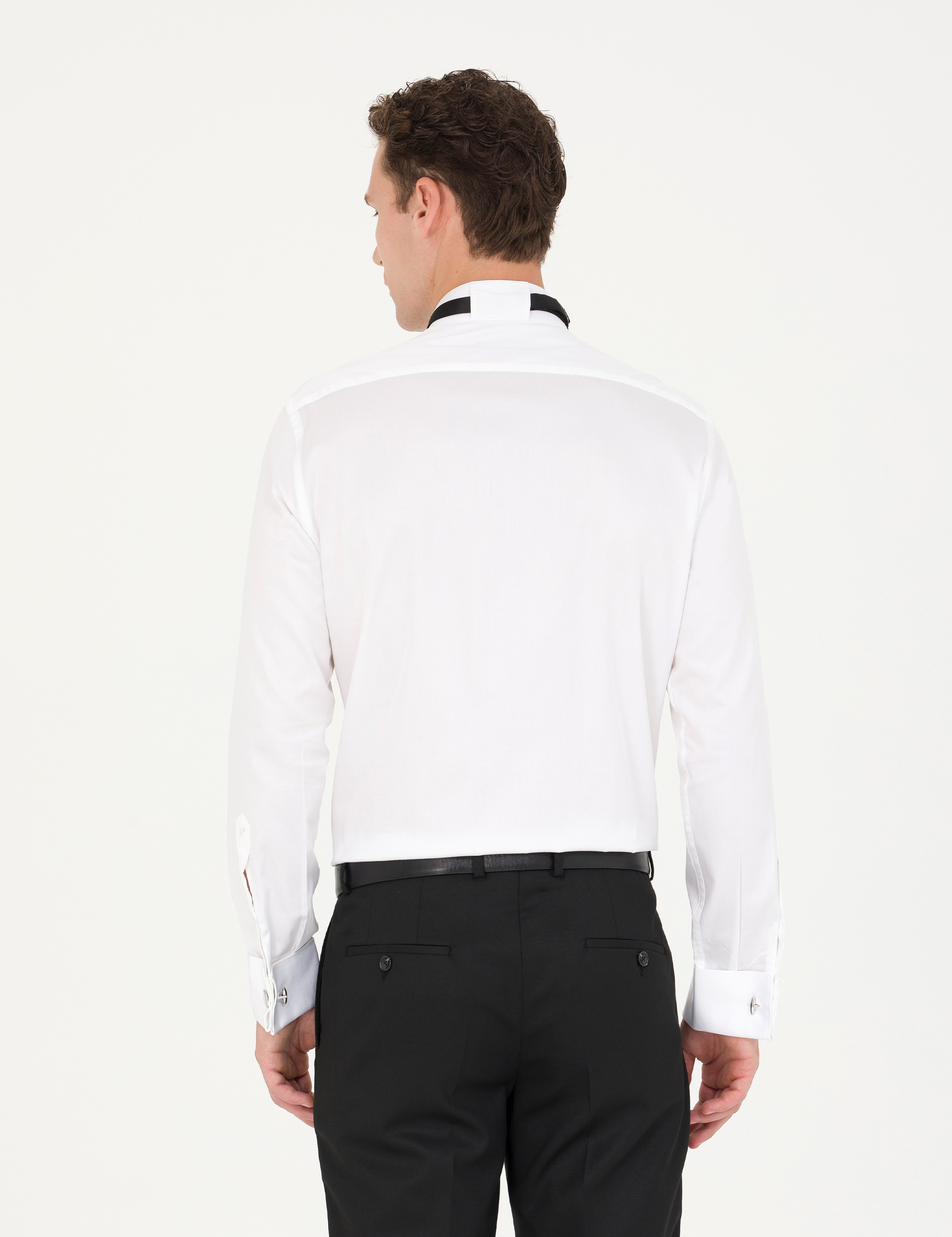 Beyaz Slim Fit Smokin Gömlek - Image 5