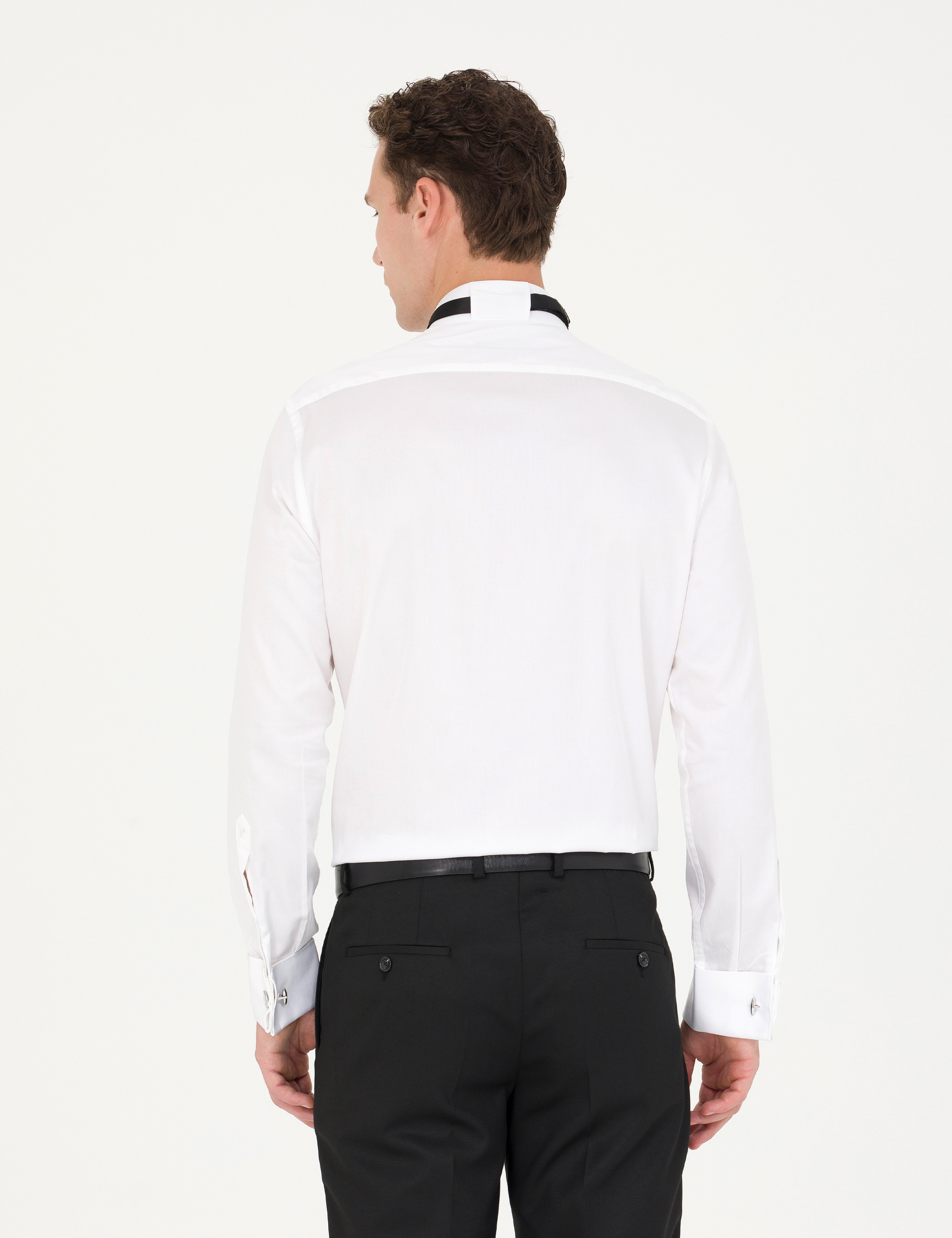 Beyaz Slim Fit Smokin Gömlek