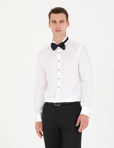 Beyaz Slim Fit Smokin Gömlek