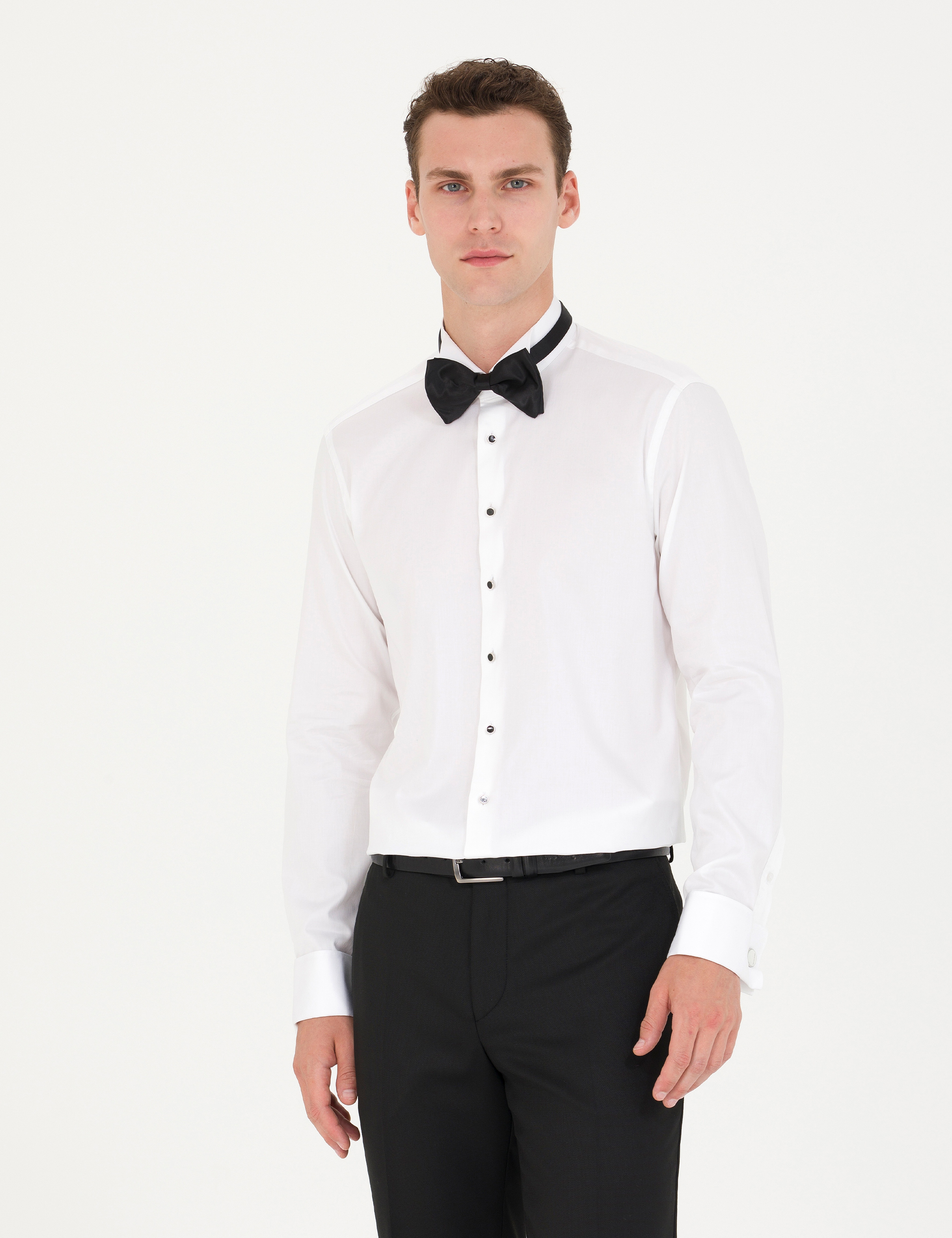 Beyaz Slim Fit Smokin Gömlek - Image 3